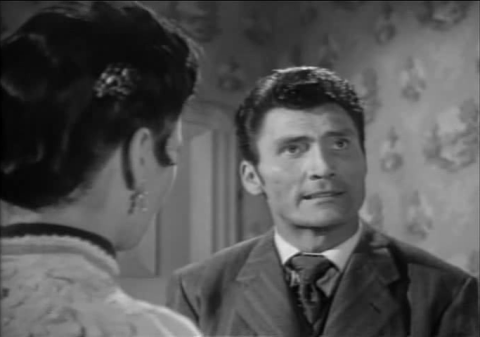 Constance Smith and Jack Palance in Man in the Attic (1953)
